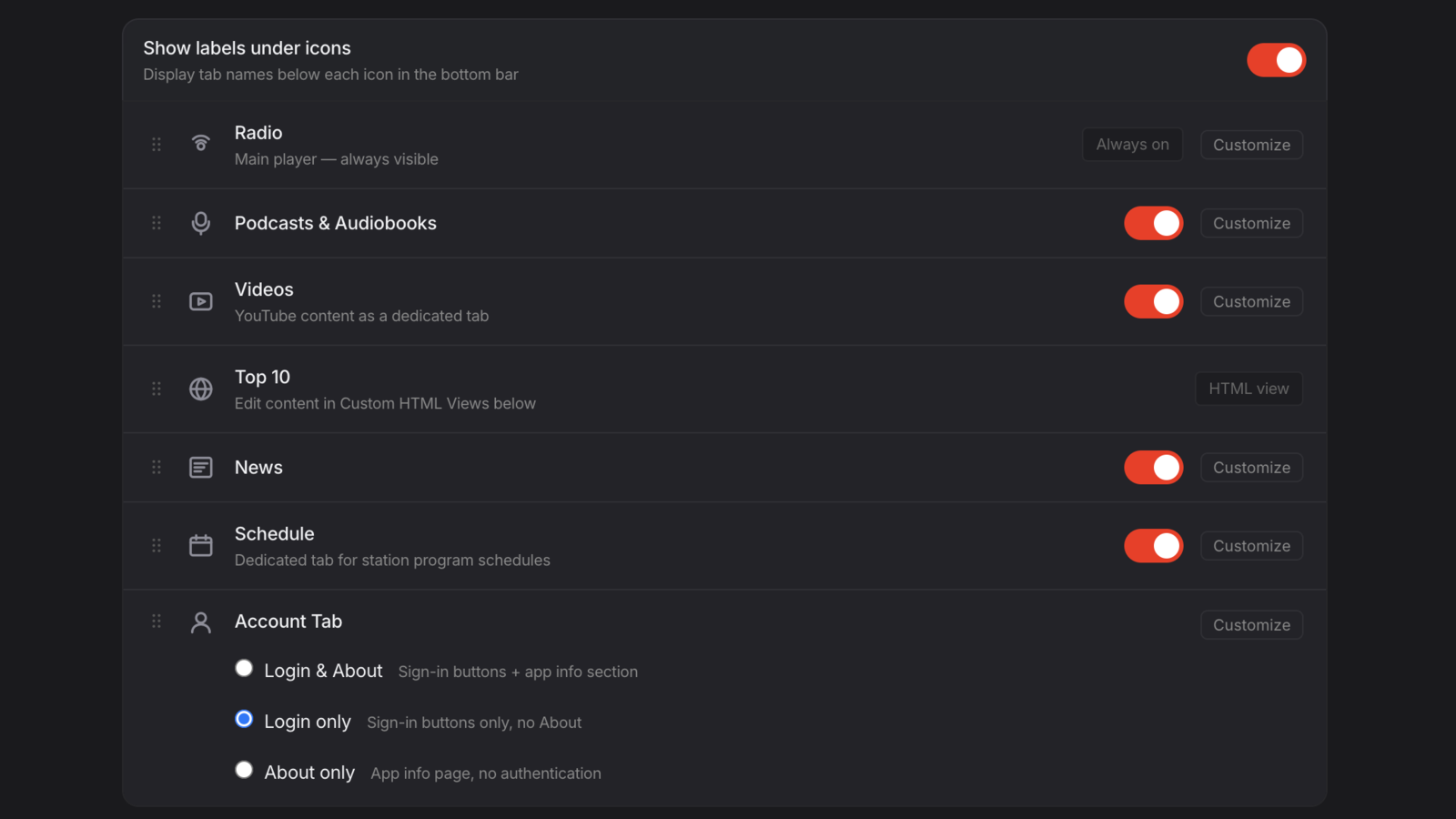 nerapo - Custom HTML in app menu App Menu card with the new HTML tab interleaved between built-in tabs