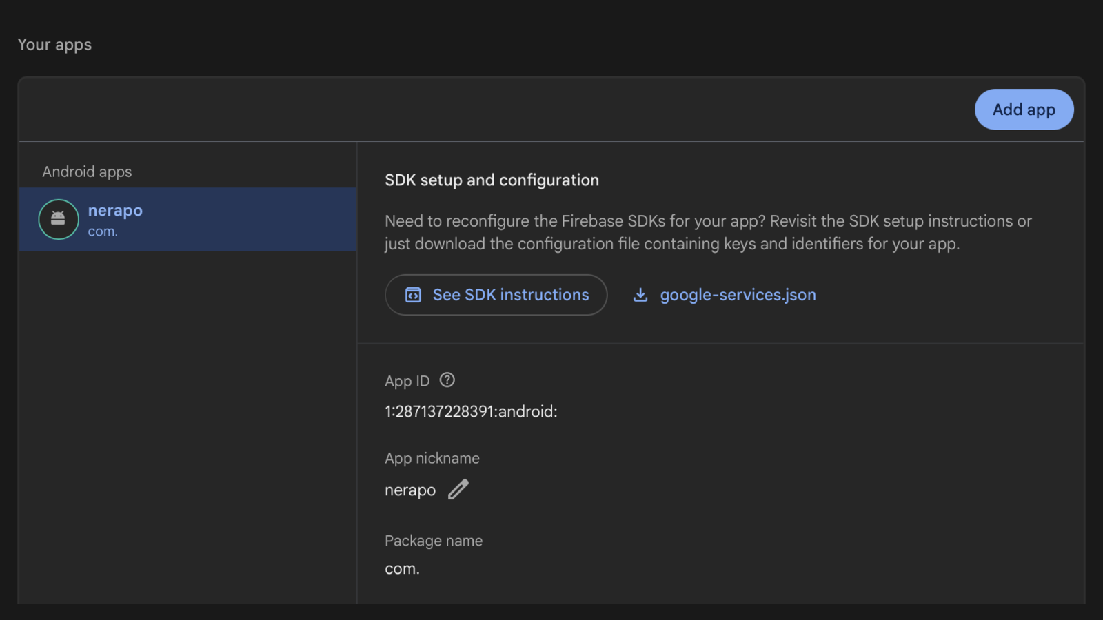 nerapo - Download google-services.json Firebase google-services.json download screen